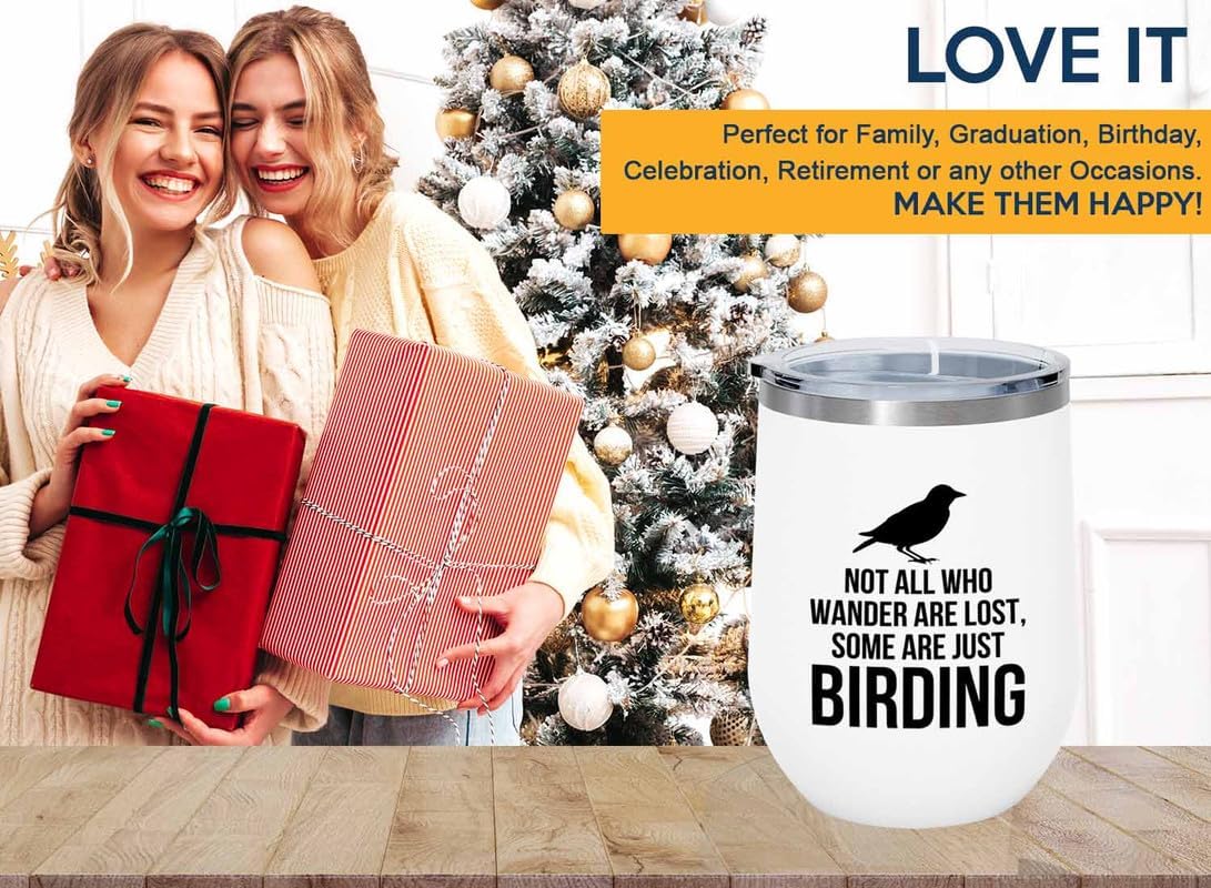 Birding White Edition Wine Tumbler 12oz - Not all who wander - Bird Fe