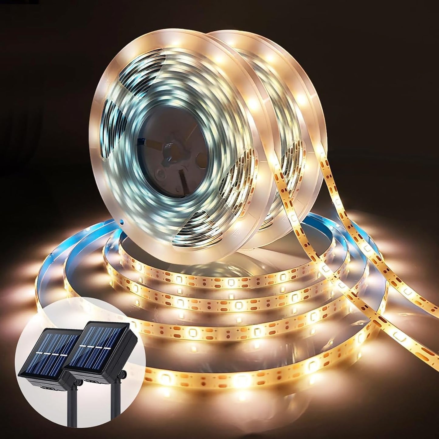 Solar LED Light Strip Outdoor Tape Rope Lights Waterproof 10ft Garden Path Decorative Lighting with 8 Modes for Outside, Wrap, Party, Stair, Step, Gazebo, Yard, Wedding, 2 Pack