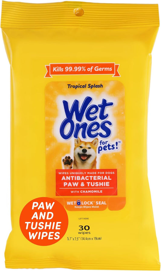 Wet Ones for Pets Paw & Tushie Dog Wipes with Chamomile, Tropical Spla