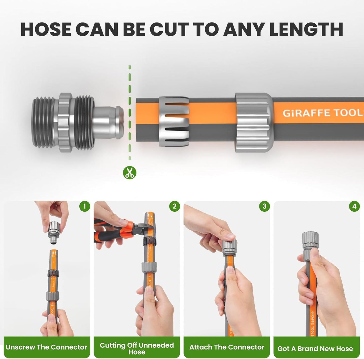 Giraffe Tools Garden Hose 50FT, 5/8" Lightweight Lay Flat Water Hose, 