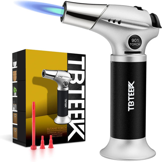 TBTEEK Butane Torch, Kitchen Torch Cooking Torch with Safety Lock & Adjustable Flame for Cooking, BBQ, Baking, Brulee, Creme, DIY Soldering(Butane Not Included)