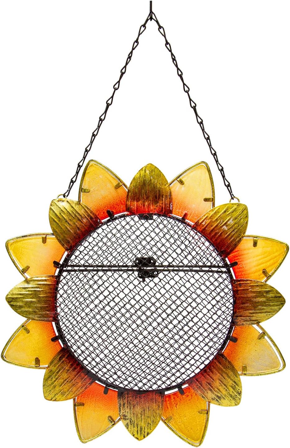 Evergreen Flag Sunflower Hanging Bird Feeder | 11 Inch Diameter | Chain Included | Easy to Fill | Outdoor Outside Garden | Squirrel Proof