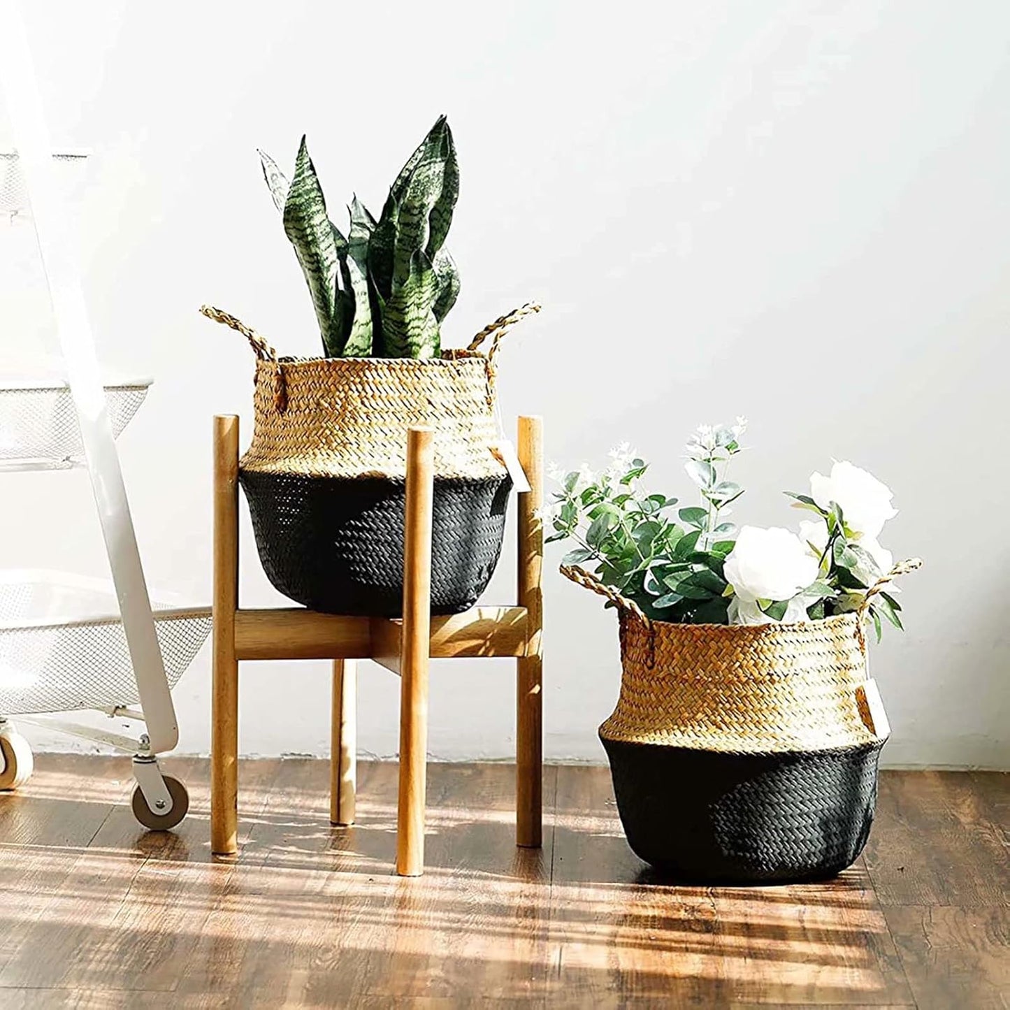 2 Pack Hand Woven Seagrass Plant Basket for Succulents,Boho Belly Plan
