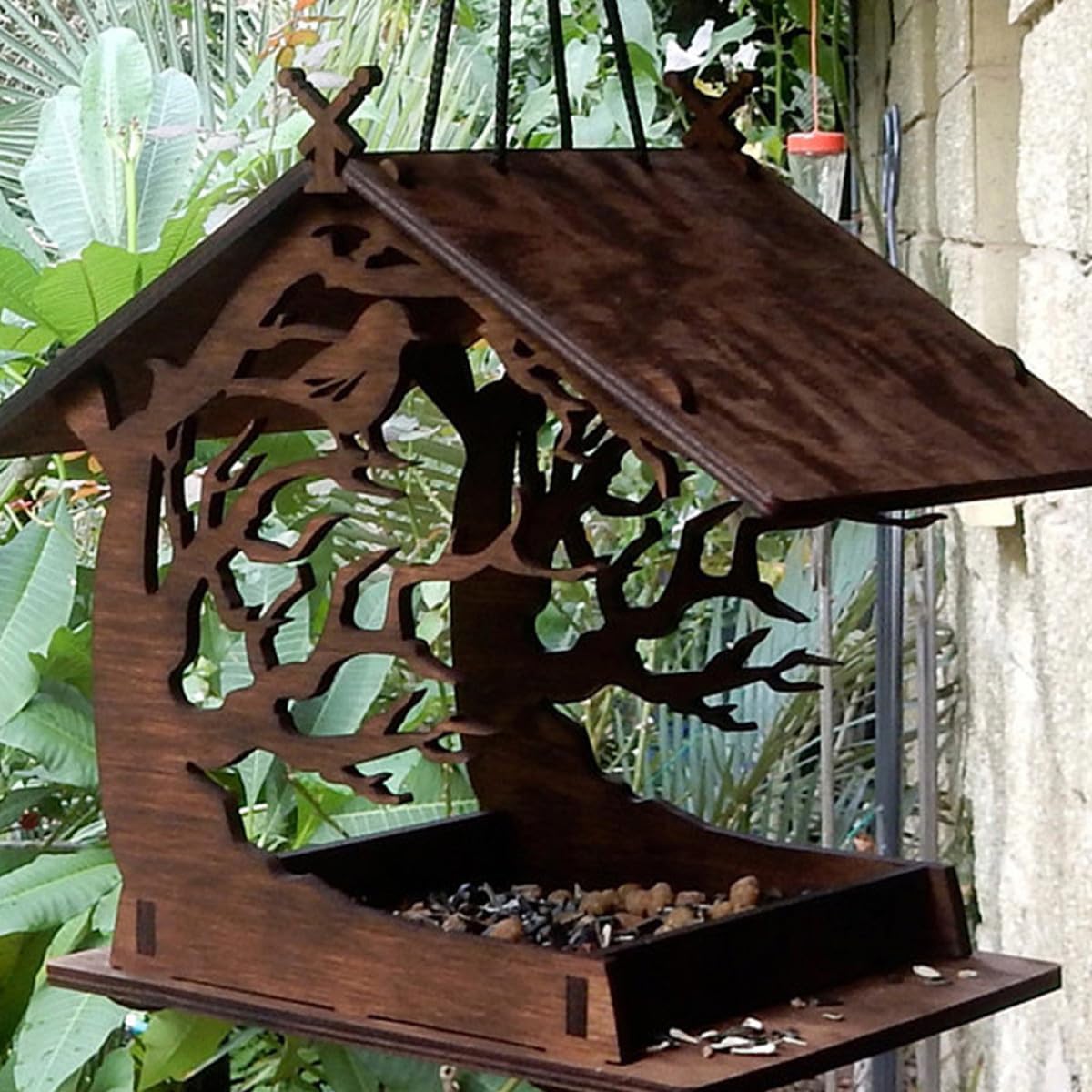 Milisten Wooden Decorative Bird Feeder House with Hanging Bird Food Co