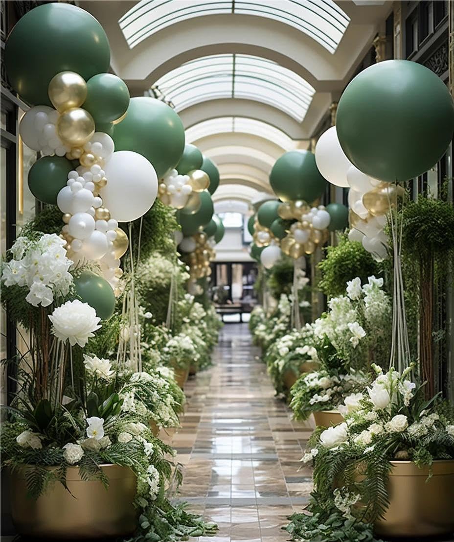 Sage Green White Gold Balloon Garland Arch Kit, 146Pcs Latex Balloons 