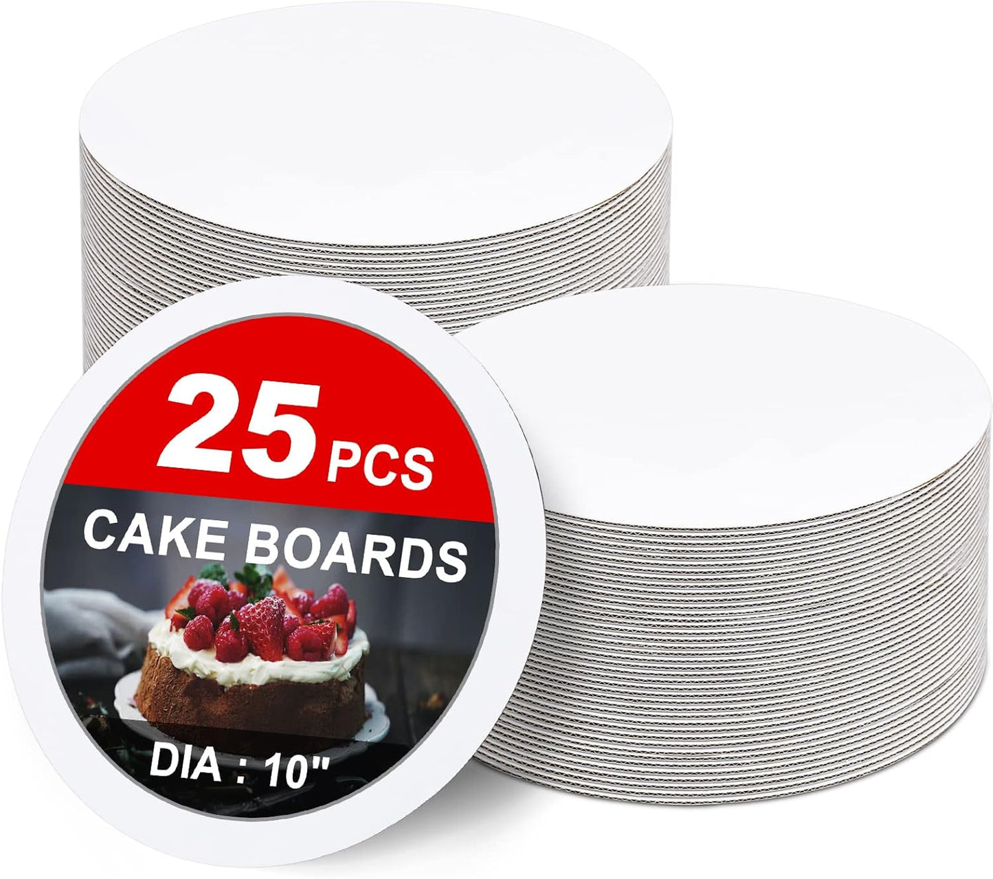 25-Packs Cake Boards 10 inch Round, White Cake Board Rounds, White Cake Circles Rounds Base Food-Grade Cardboard Cake Plate for displaying Cakes, Bread, Desserts（Thin and Sturdy）