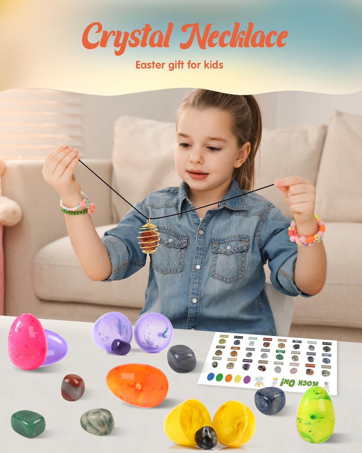 Filled Easter Eggs Fillers Stuffers Set, 24 Pack Prefilled Easter Eggs & Gemstones - Perfect for Kids & Teens Easter Egg Hunt, Party Favors, Classroom Prize Supplies
