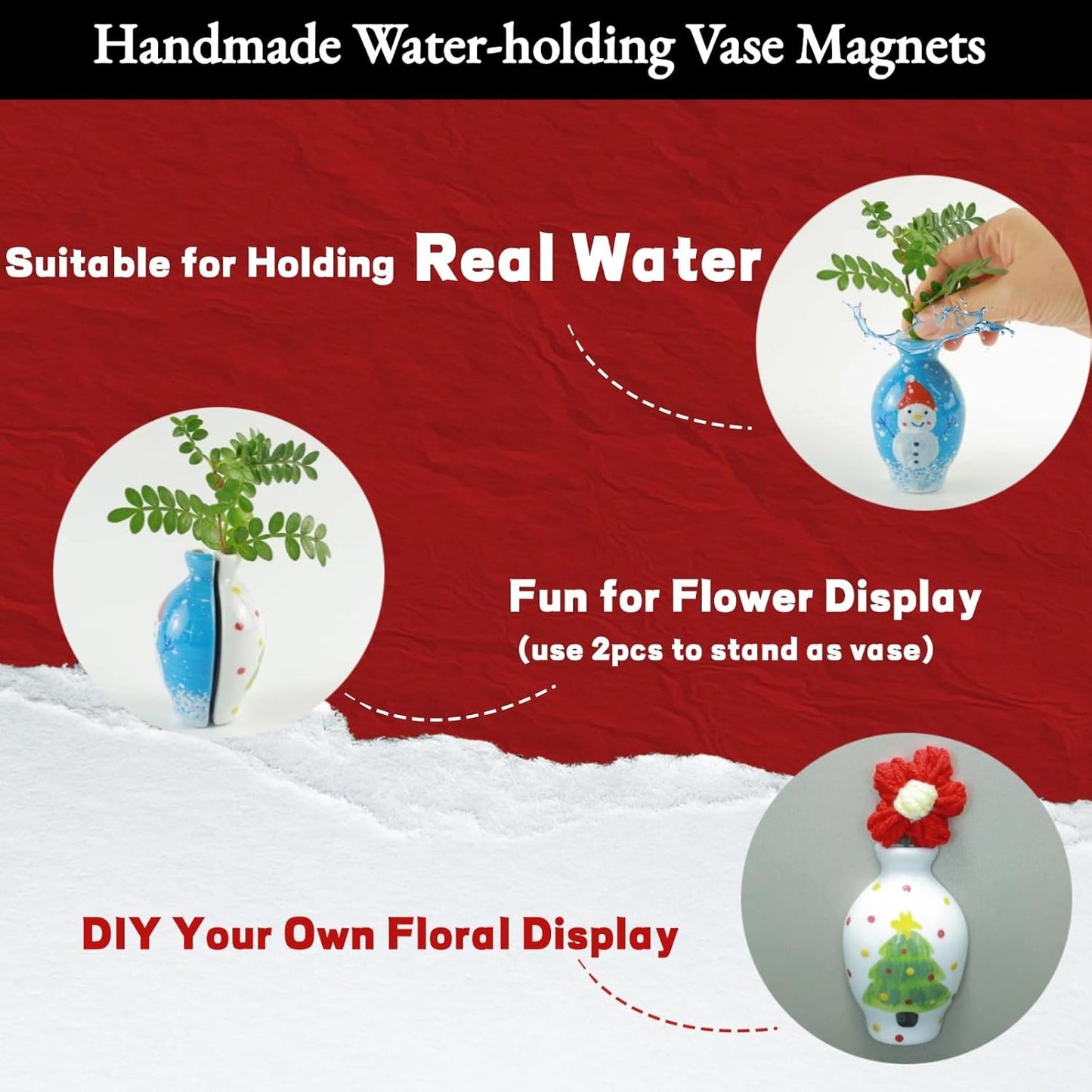 Handmade Ceramic Vase Fridge Magnets for Real Flowers Snowman 3 Inch Vintage Winter Magnetic Vases for Refrigerator Planter Magnets Cute Fridge Magnets Vases Flower Pot Home Kitchen Office Decor Gift