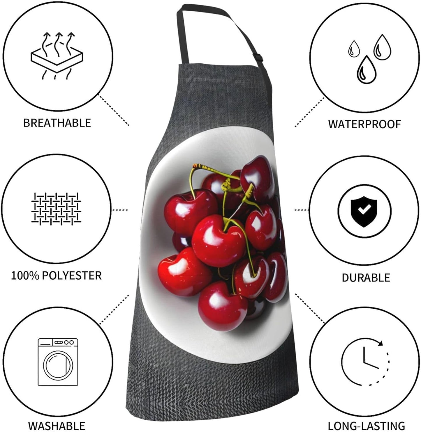 Fresh Cherry Print 28 x 33in Waterproof Apron with Pockets Fashionable Versatile Smock for Baking