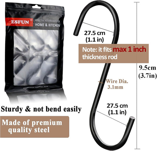 30 Pack 3.7 inch Length S Hooks Black Steel S Shaped Hooks for Hanging