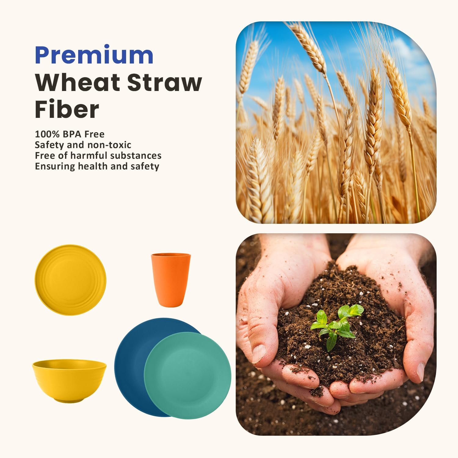 Homienly 40-Piece Premium Wheat Straw Dinnerware Sets, Service for 8, 