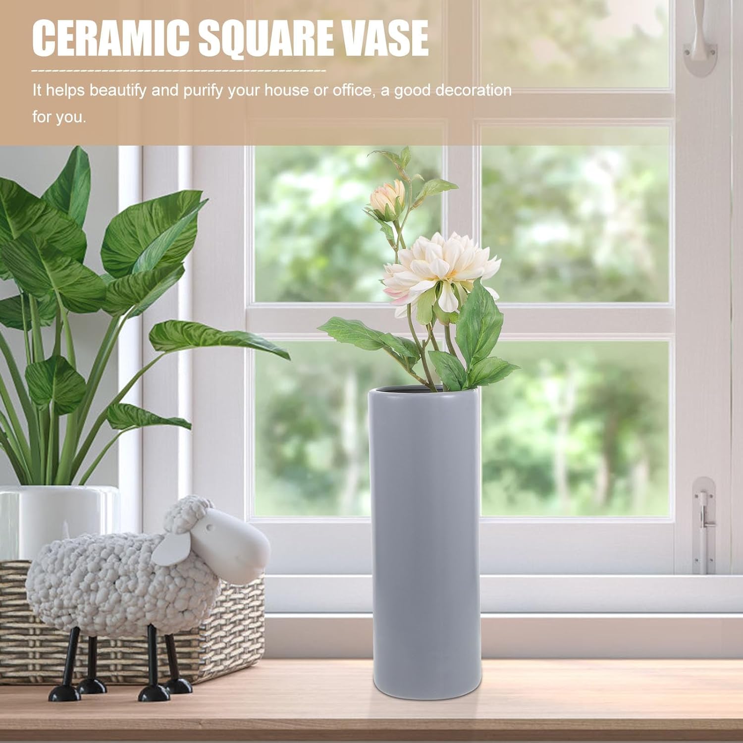Matte Black Ceramic Flower Vase Large Square Water Plant Container Hyd