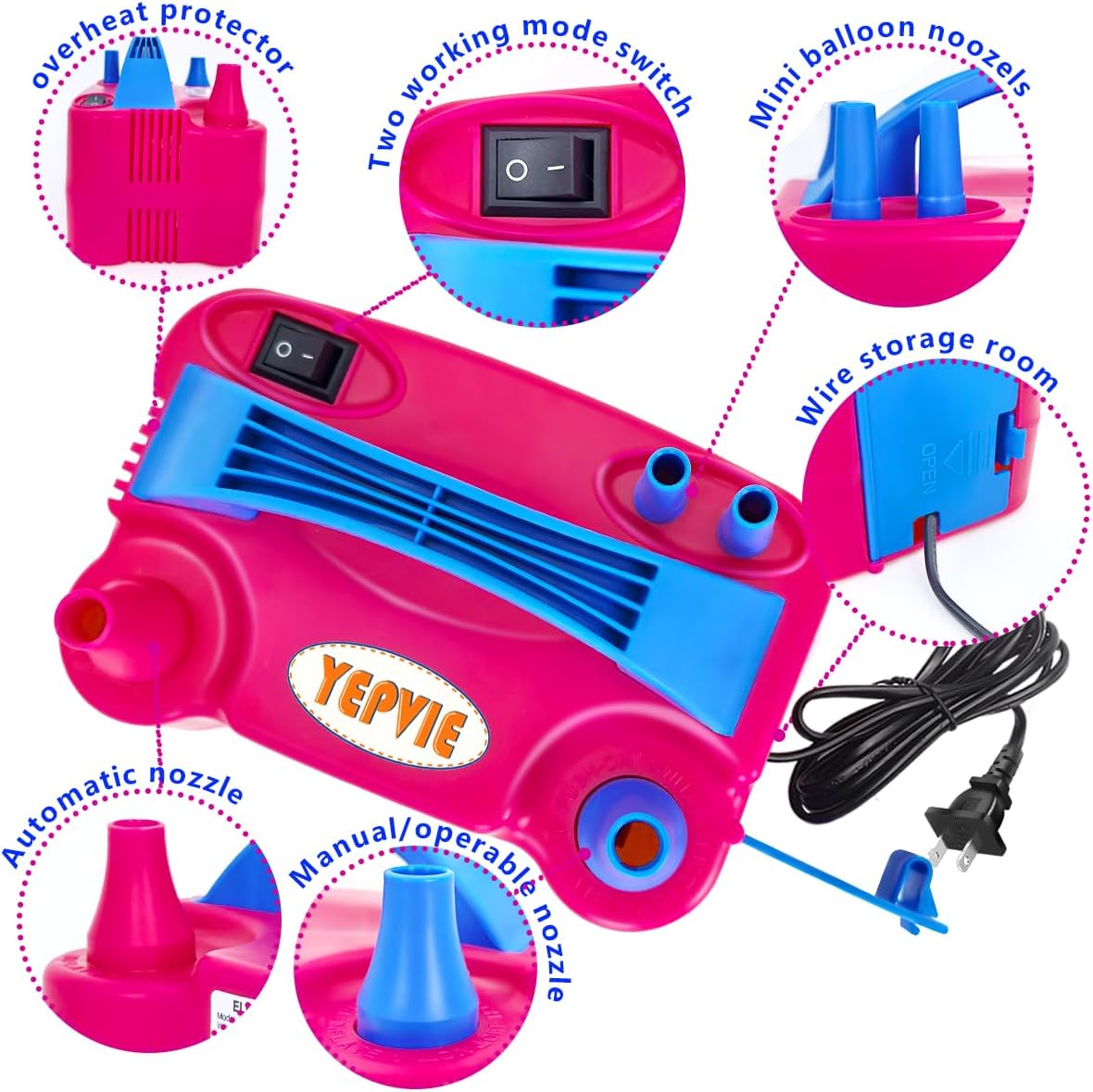 Electric Balloon Pump, Portable 2 Modes Balloon Blower Machine with 14 Balloon Arch Kits, Air Pump for Balloon, Balloon Inflator for Party Decoration