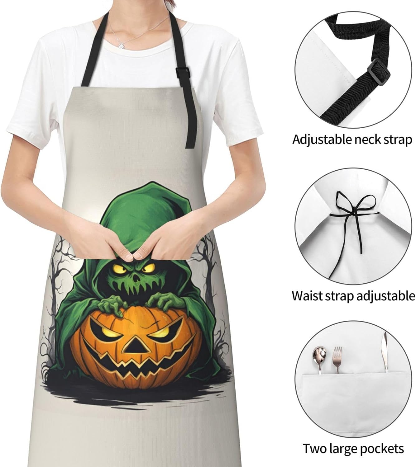 Green Ghost Horror Halloween Pumpkin 1 print Waterproof chef's apron w