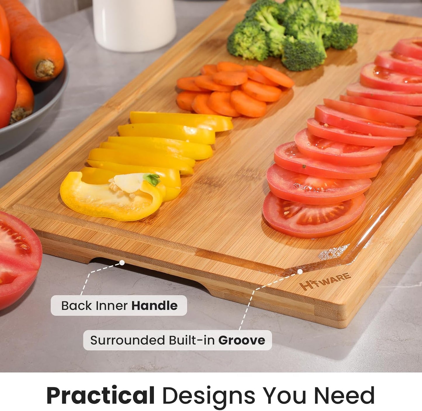 Hiware Extra Large Bamboo Cutting Board for Kitchen, Heavy Duty Wood Cutting Board with Juice Groove, 100% Organic Bamboo, Pre Oiled, 18" x 12"