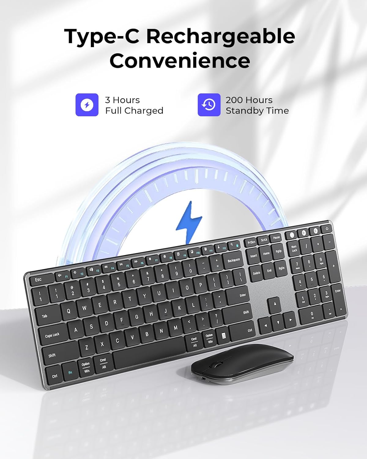 seenda Wireless Bluetooth Keyboard and Mouse Combo, SKM64-3 Rechargeab