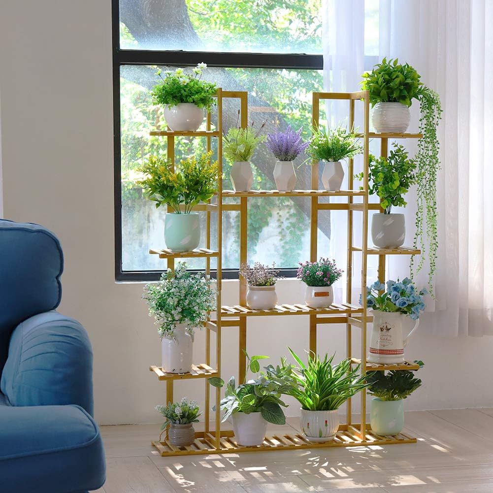MARURY Extra Large Bamboo Plant Stand, Raised Garden Bed with Legs, Indoor Plants 9 Tier Organizer Living Room, for Vegetables, Flowers Outdoor Backyard Gardens