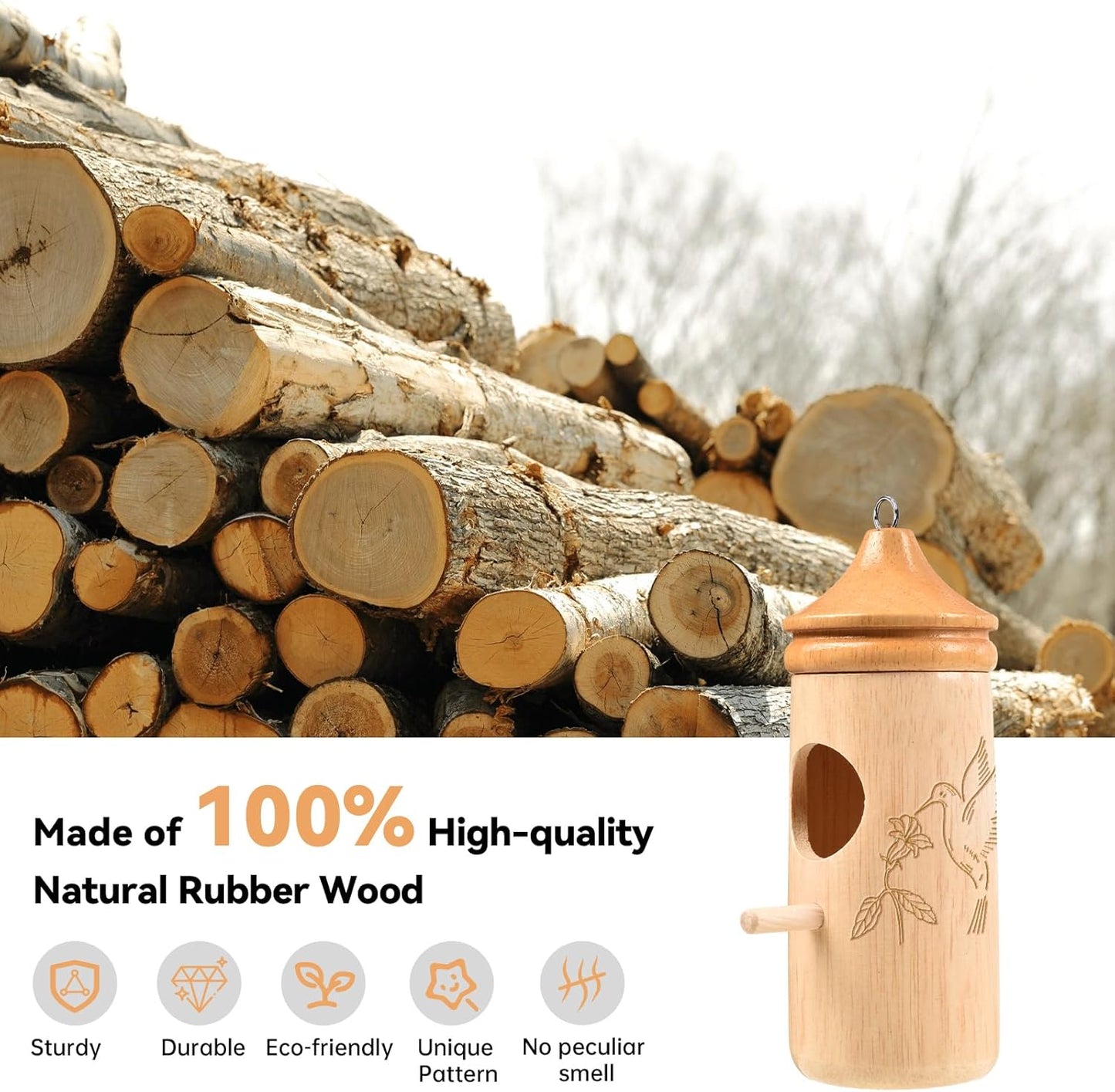 Hummingbird House, Solid Wood Hummingbird Houses for Outside-Exquisitely Handcrafted Birdhouse with Ribbon and String Hanging Kit, Durable Garden Decor, Perfect Gardening Gift(Style-G, 1 Pack)