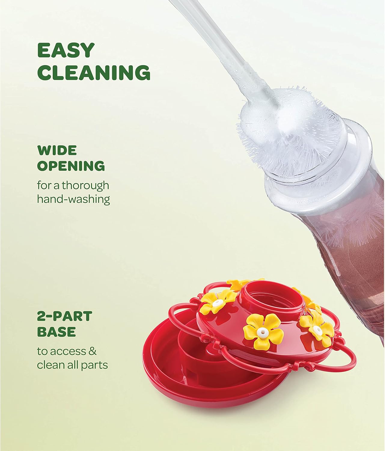 Hummingbird Feeder 10 oz [Set of 2] Plastic Hummingbird Feeders for Outdoors, with Built-in Ant Guard - Circular Perch with 5 Feeding Ports - Wide Mouth for Easy Filling/2 Part Base for Easy Cleaning