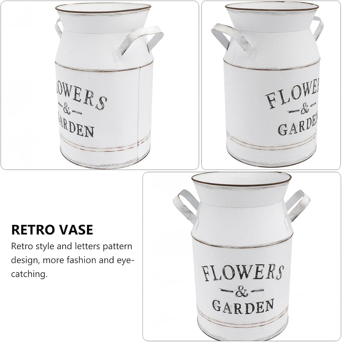 Milisten Vintage Metal Flower Bucket Vase Large Retro Letter Pattern D