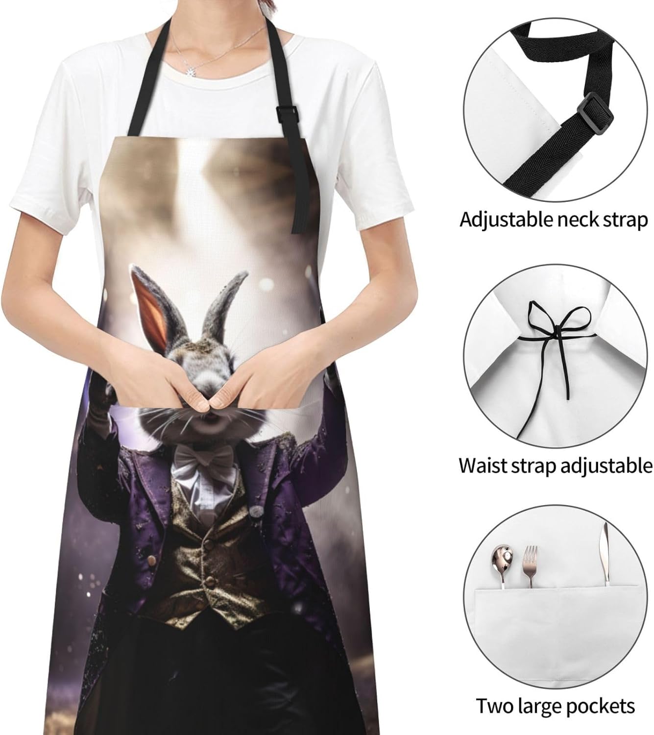 Magician rabbit print Waterproof apron with pocket adjustable cooking apron for adult kitchen bibs to bake
