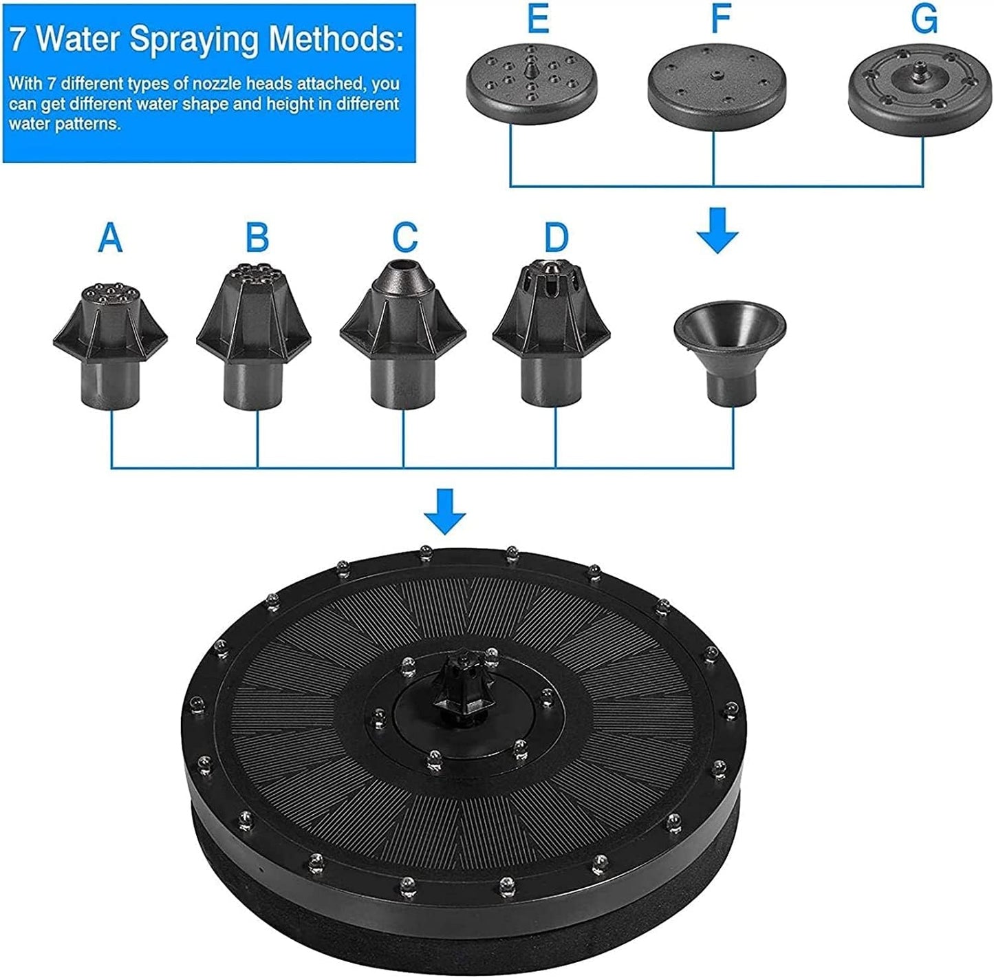 Solar Fountain Pump, 3.5W Solar Bird Bath Fountain with 24 LED Lights, 7 Water Styles, Free Standing Floating Solar Fountain for Garden, Patio, Pond, Pool, Fish Tank