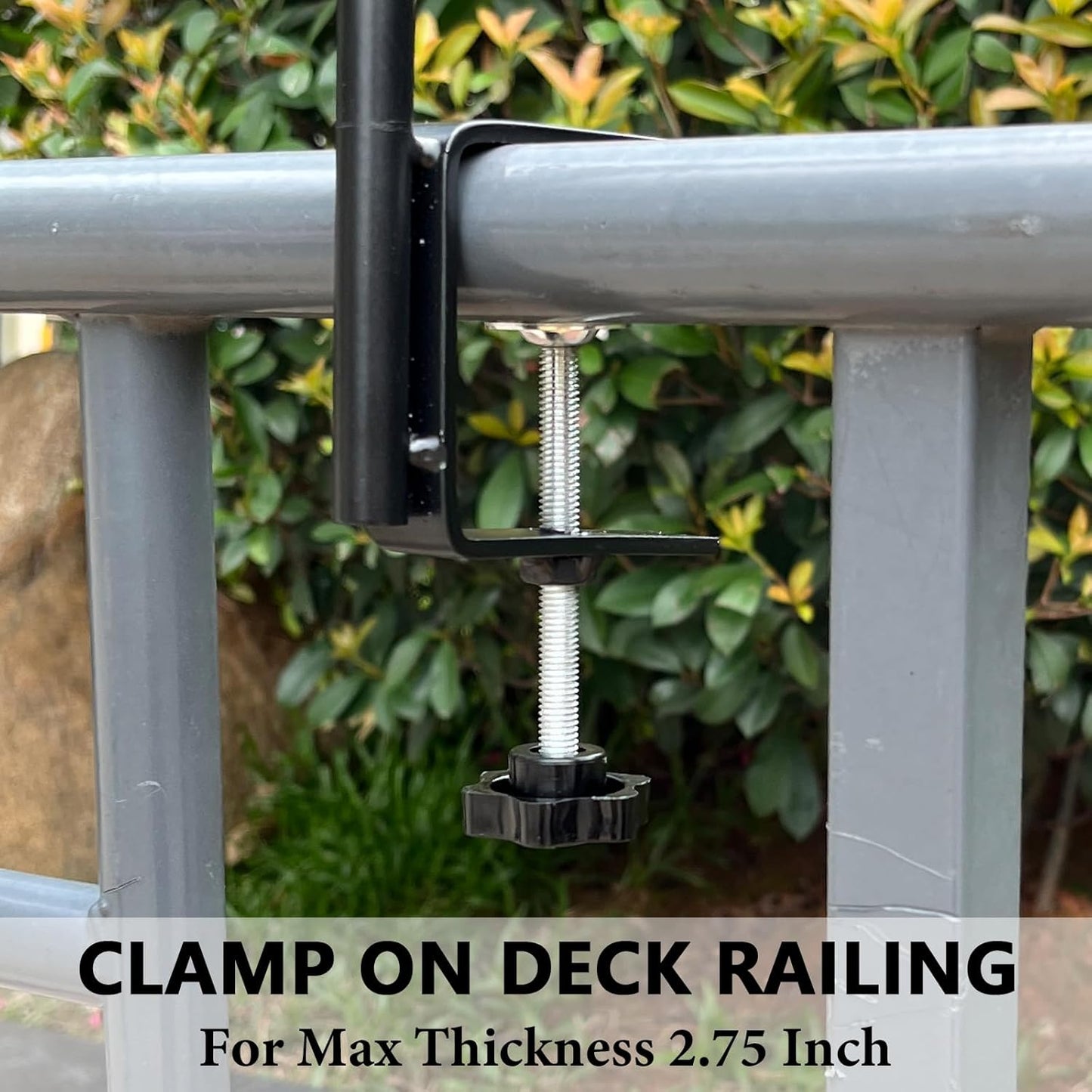 Deck Bird Feeder Hook, Multi-Hook Bird Feeder Hooks for Deck Railing, Clamp on Metal Bird Feeders Balcony Hanging Kit with 2 Adjustable Branches, Porch Planter Hanger for Attracting Wild Birds