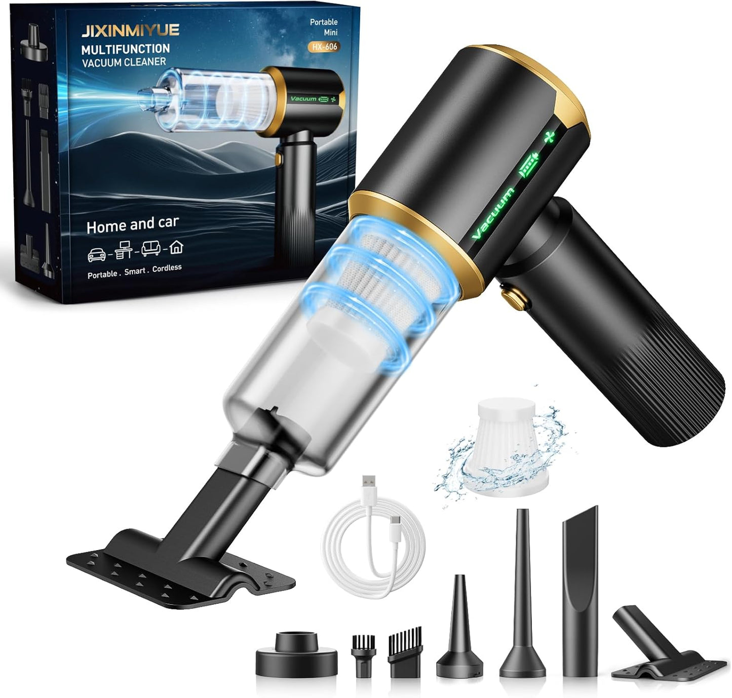 Cordless Car Vacuum Cleaner: Handheld Vacuum with 16000Pa Strong Suction, Brushless Motor & HEPA Filter, 7-in-1 Cleaning Kit, Type-C Charging for Home Office Car Pet