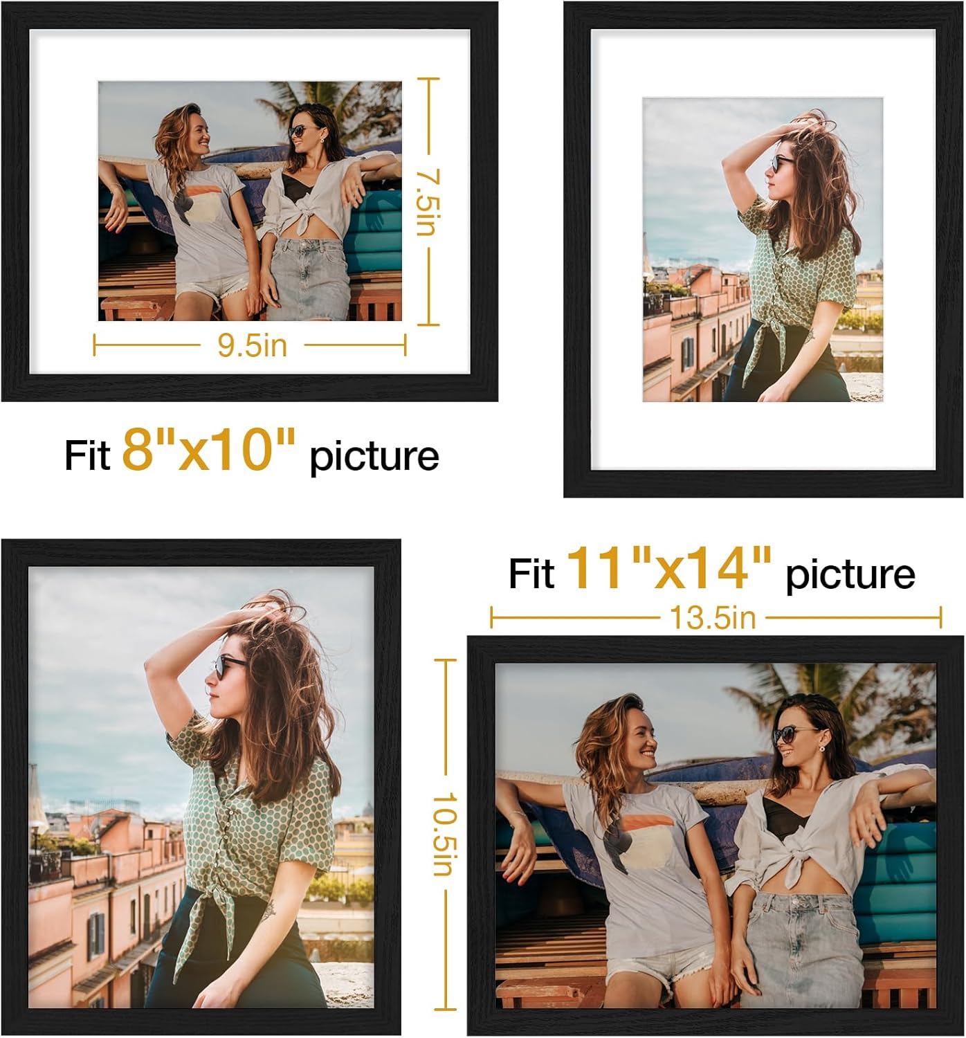 Vittanly 11x14 Picture Frame, Display Pictures 8x10 with Mat or 11x14 without Mat, Photo Frame for Wall Mounting, Black, 1 Pack