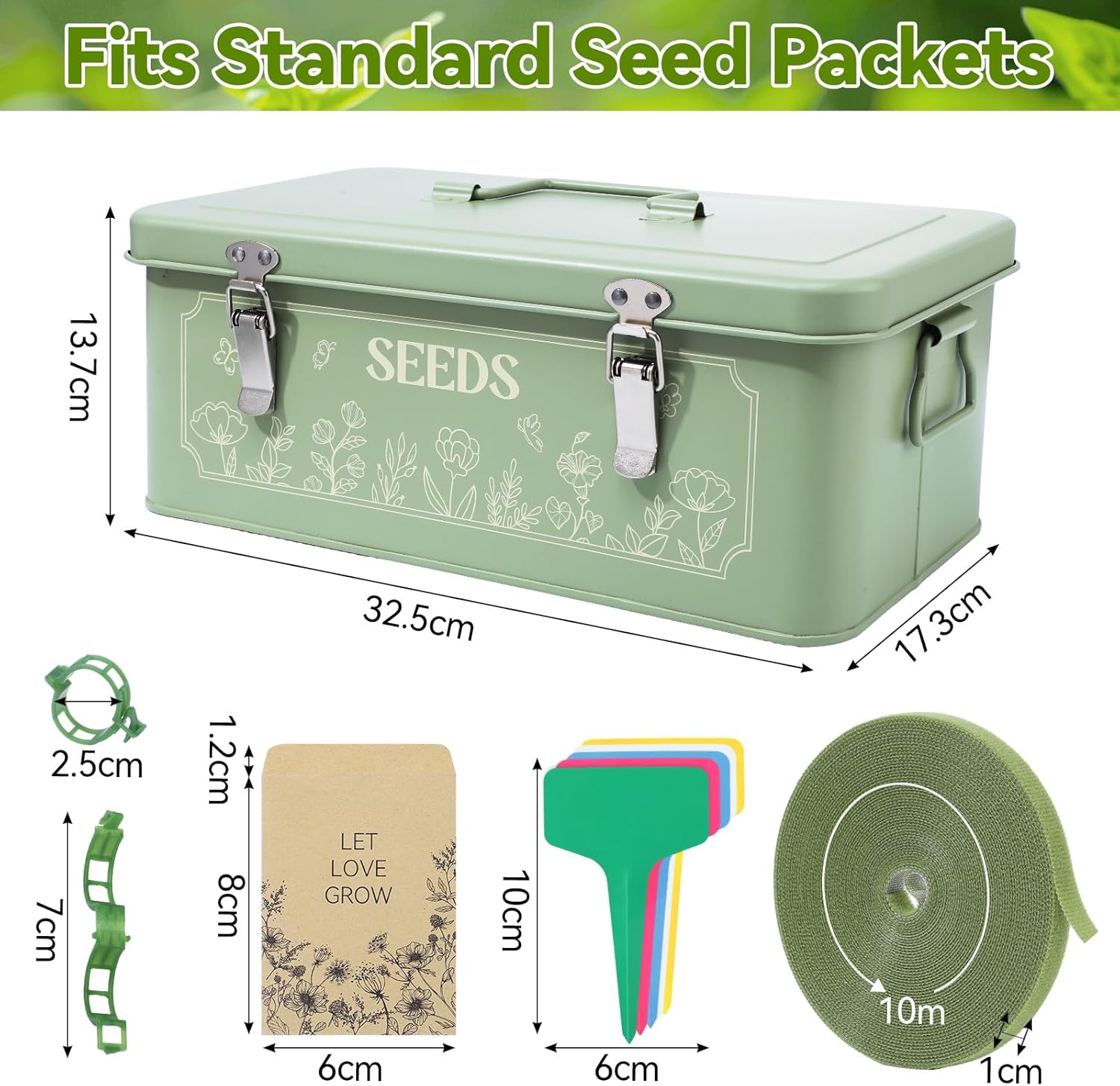 Pimoys Seed Storage Organizer, Metal Seed Saving Box with Lid, Seed Ba