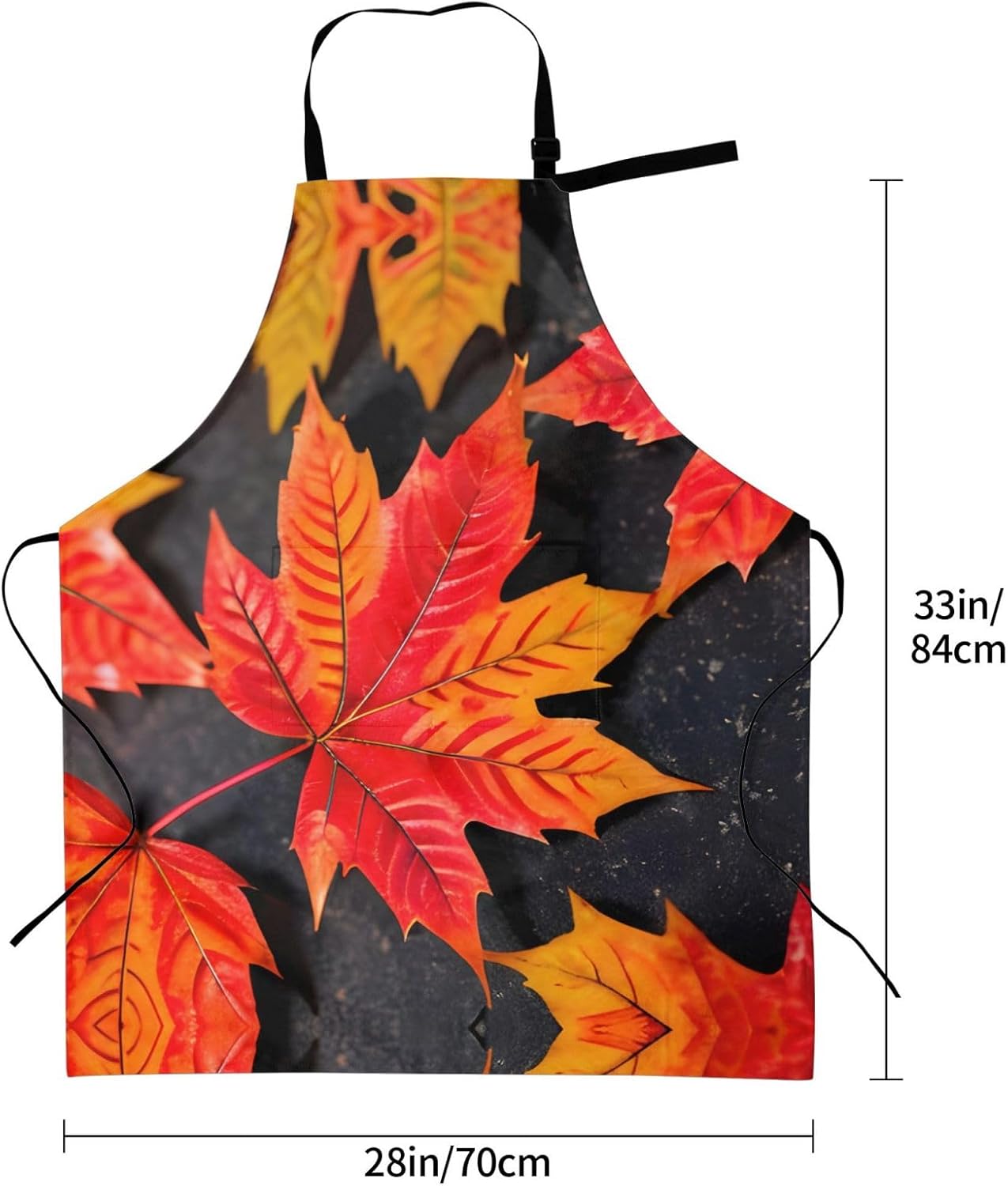 Fall Red Leaves Print Laundry apron 28x33 In Waterproof Kitchen Apron with Pockets for Cooking Baking
