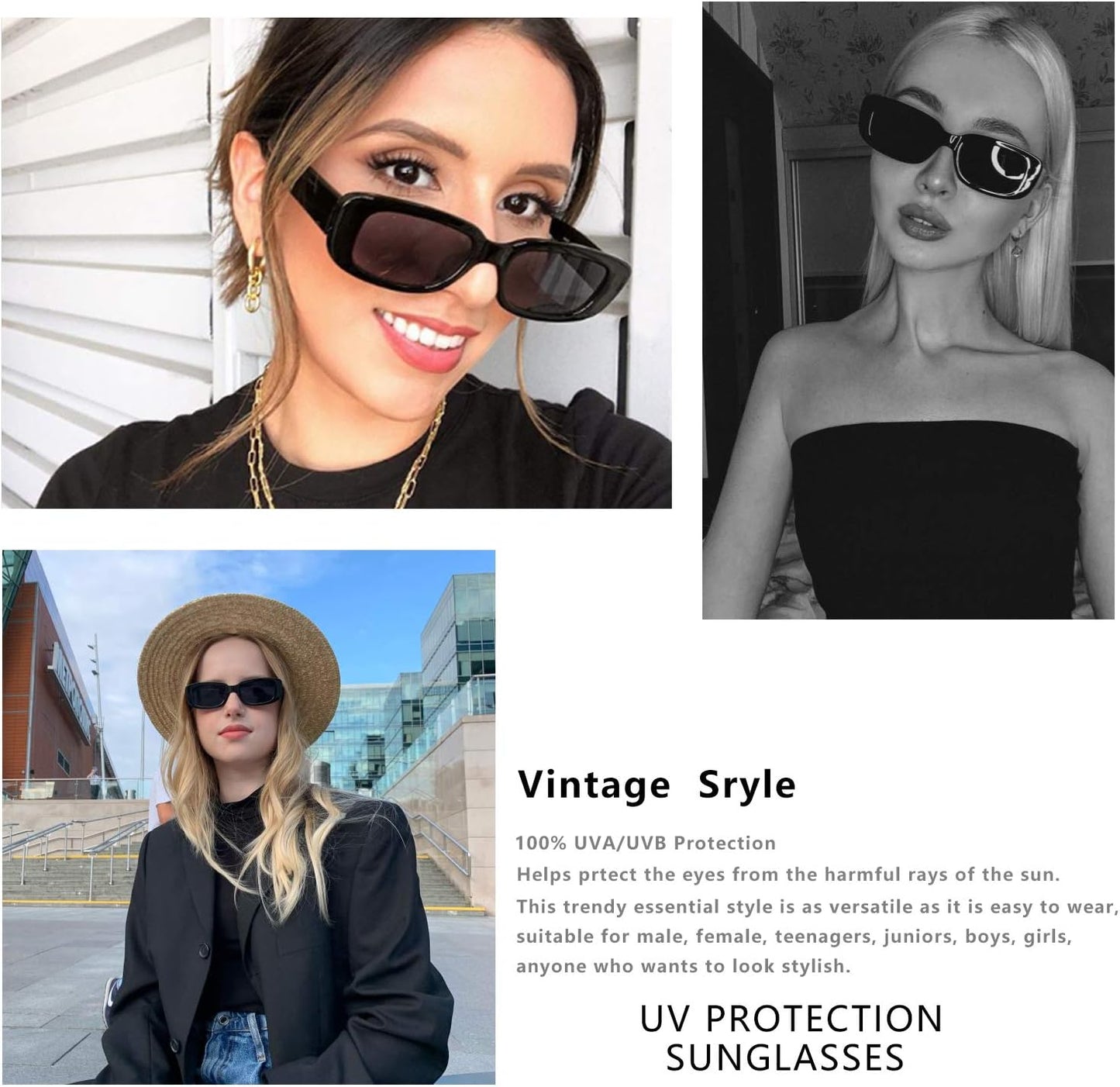 KUGUAOK Retro Rectangle Sunglasses Women and Men Vintage Small Square 
