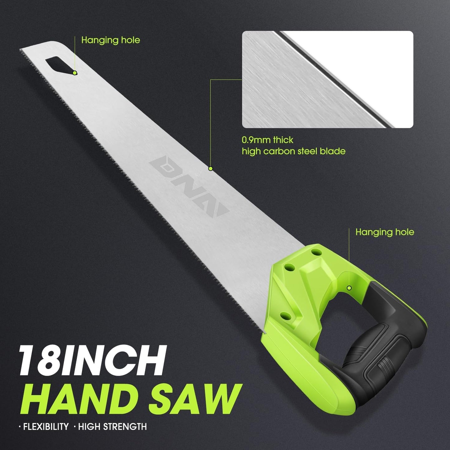 DNA MOTORING 2pcs 17in Bi-Ground Teeth Hand Saw, Universal Hand Cuts Saw, Wood Saws for Pruning, Trimming Branches,Garden, Camping, Lawn, w/TPR Handle,TOOLS-00590
