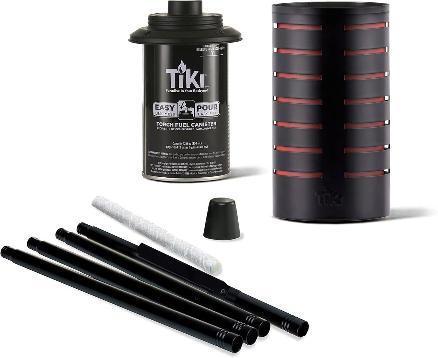 TIKI Metal Black & Orange Easy Install Outdoor Torches, 2-Pack – 65-Inch Decorative TIKI Torches for Patio, Lawn, Backyard & Garden – Weather-Resistant Torch Lighting with Wick & Snuffer