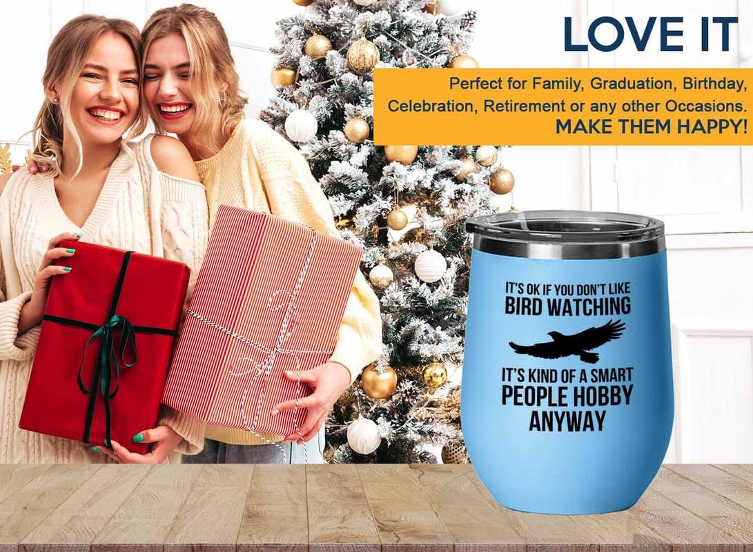 Birding Blue Edition Wine Tumbler 12oz - Don't like bird watching - Bird Feeder Backyard Birdwatcher Gifts Birding Bird Lover
