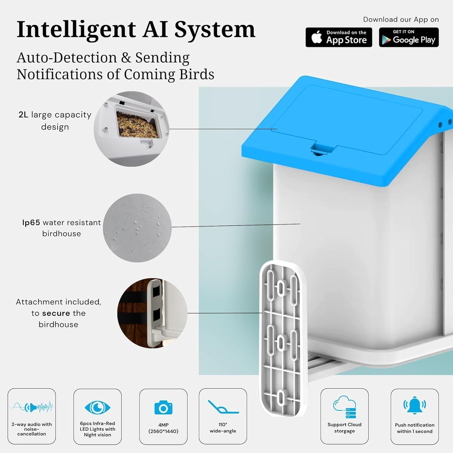 Smart Bird Feeder with Camera | HD Solar Powered Bird Feeder with Camera | Night Vision Camera with Motion Detection | WiFi Bird Cam is Perfect for Bird Lovers |