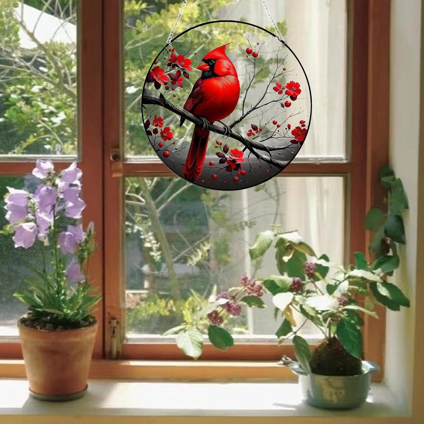 7.9'' Acrylic Stunning Northern Cardinal Window Suncatcher - Handmade Acrylic Window Decoration, Vibrant Colors, Perfect for Bird Lovers, Home Decor, and Gifts