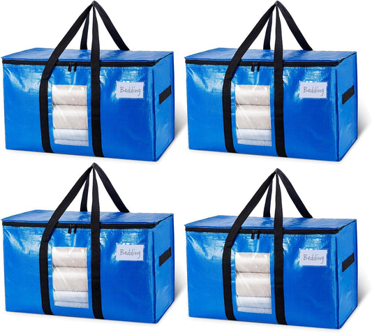 TAILI Extra Large Moving Bags, 4 Pack Blue Heavy Duty Totes For Storag