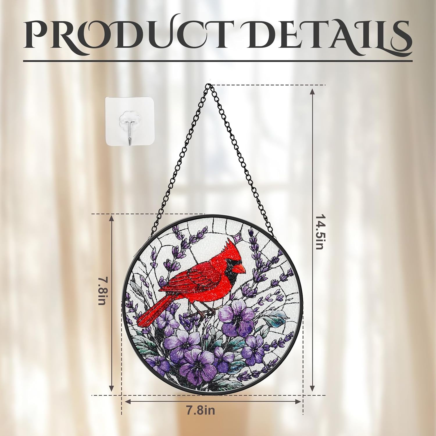 Stained Glass Window Hanging, Cardinal on a Flower Sun Catcher for Win