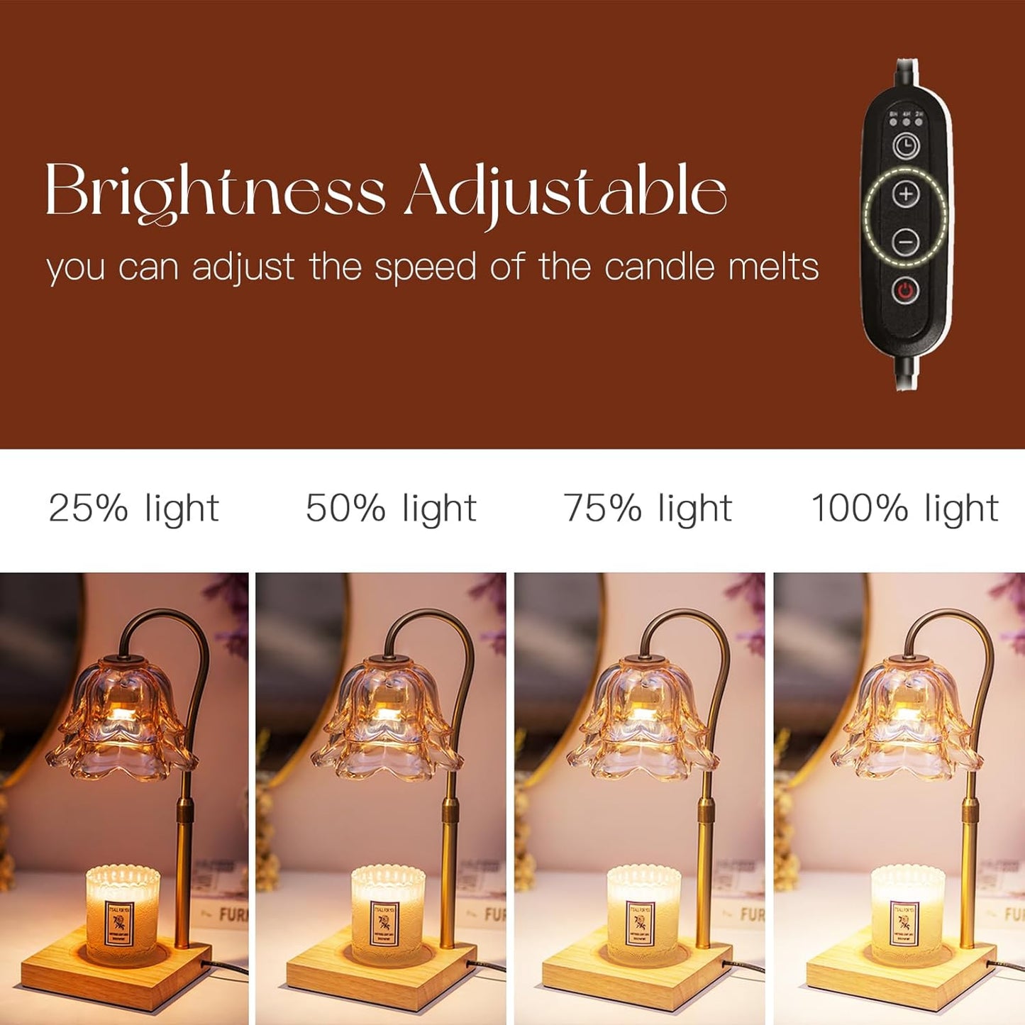 Candle Warmer Lamp with Timer: Flower Gold Candle Lamps Height Adjustable Wax Melt House Warming Gifts New Home Decor Mothers Day Birthday Gift for Women Mom