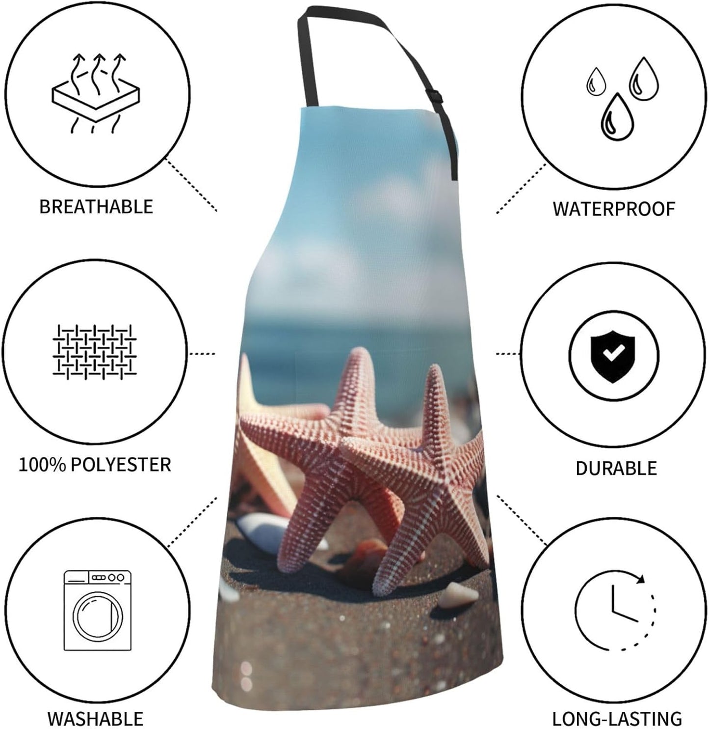 beach starfish print Waterproof apron with pocket adjustable cooking a