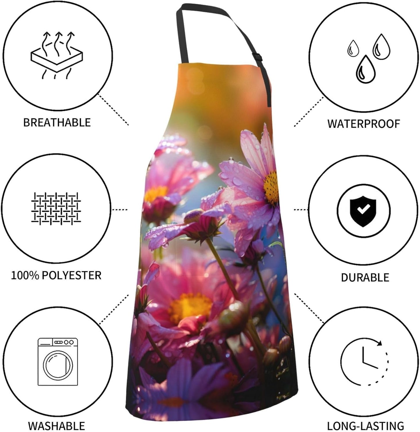Colored flower print Waterproof apron with pocket adjustable cooking a