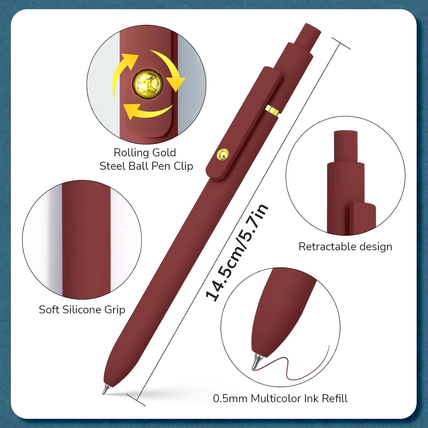 Colorful Pens, 6 Pcs Colored Pens Fine Point Smooth Writing Pen, 0.5mm