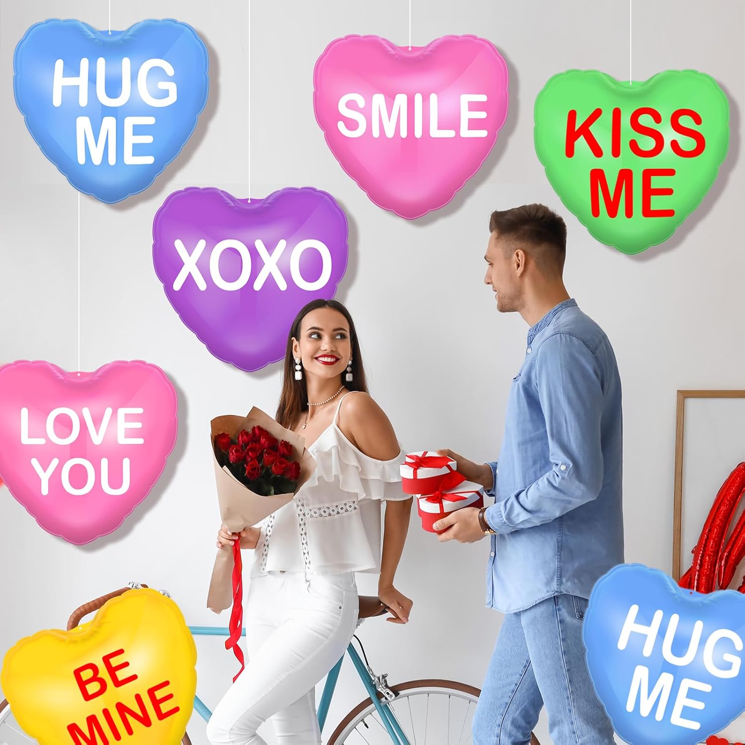 18 Pcs Valentines Day Inflatable Conversation Hearts Outdoor Decoratio