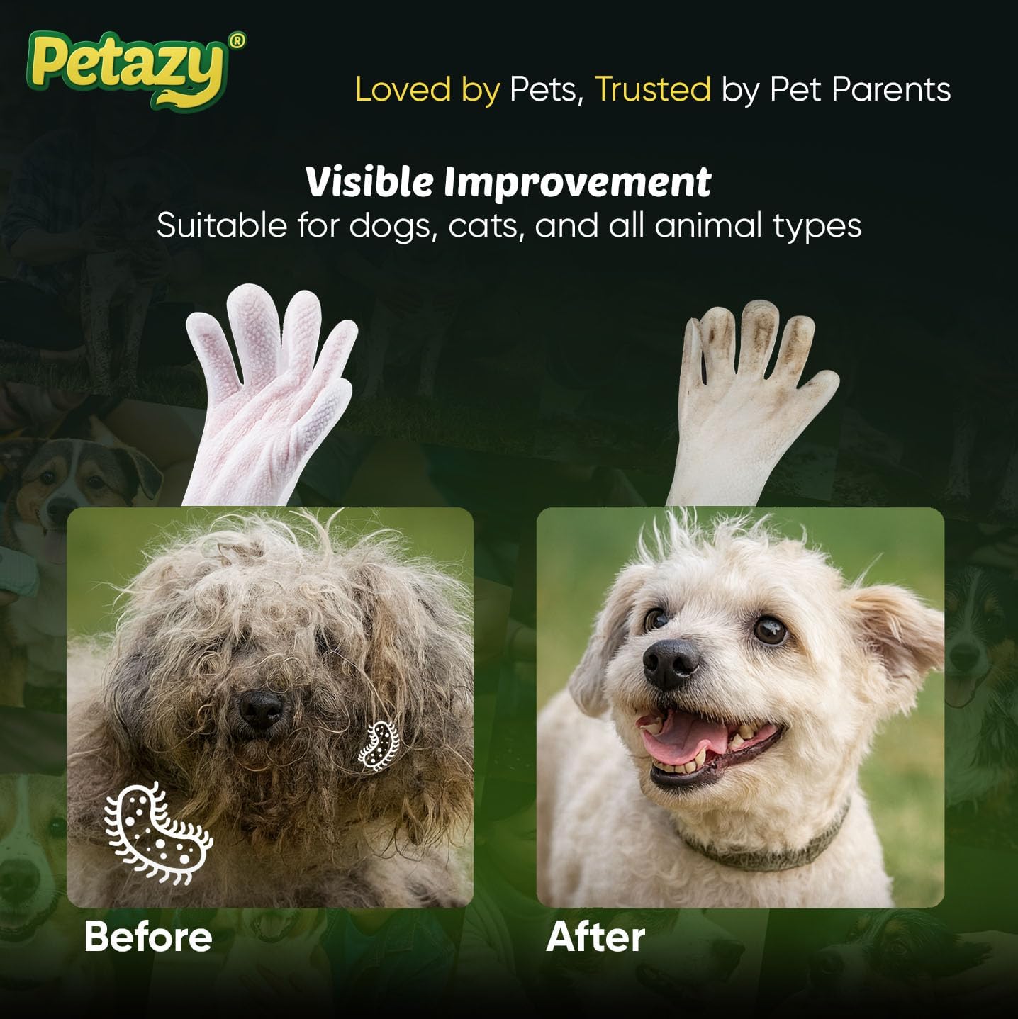 Pet Glove Wipes for Dogs & Cats – Hypoallergenic Thick Cleaning Gloves