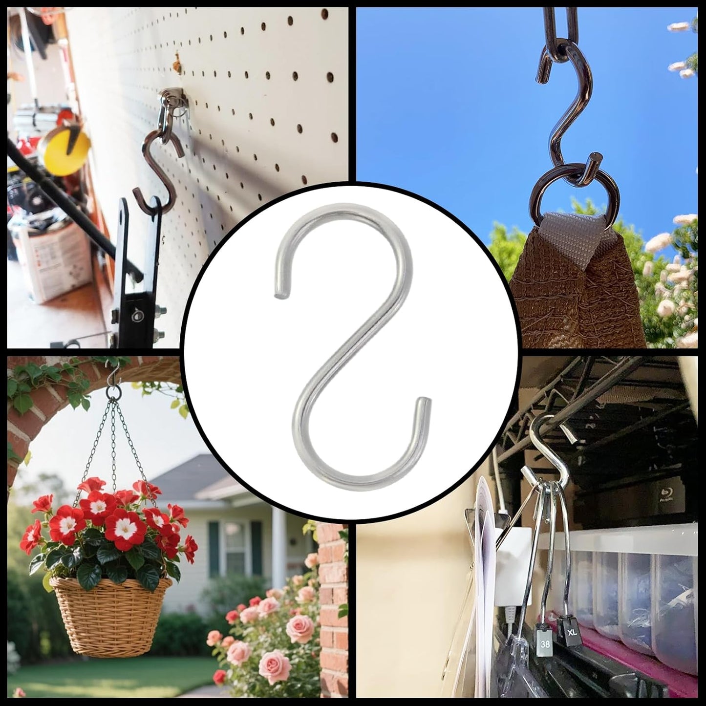 12 Pcs Small S Hooks for Hanging Heavy Duty,2 Inch Small Thick S Hooks for Hammocks, Plants, Chain Hardware, Bird Feeders, Garden Tools, Pots, Pans, Stainless Steel Silver