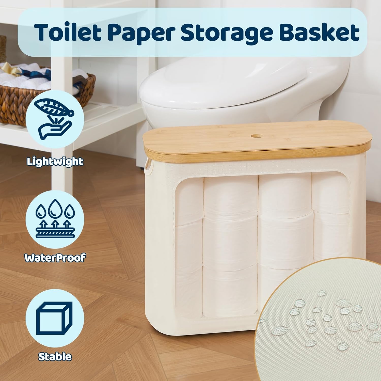 Toilet Paper Storage with Lid, Large Toilet Paper Holder for up to 12 