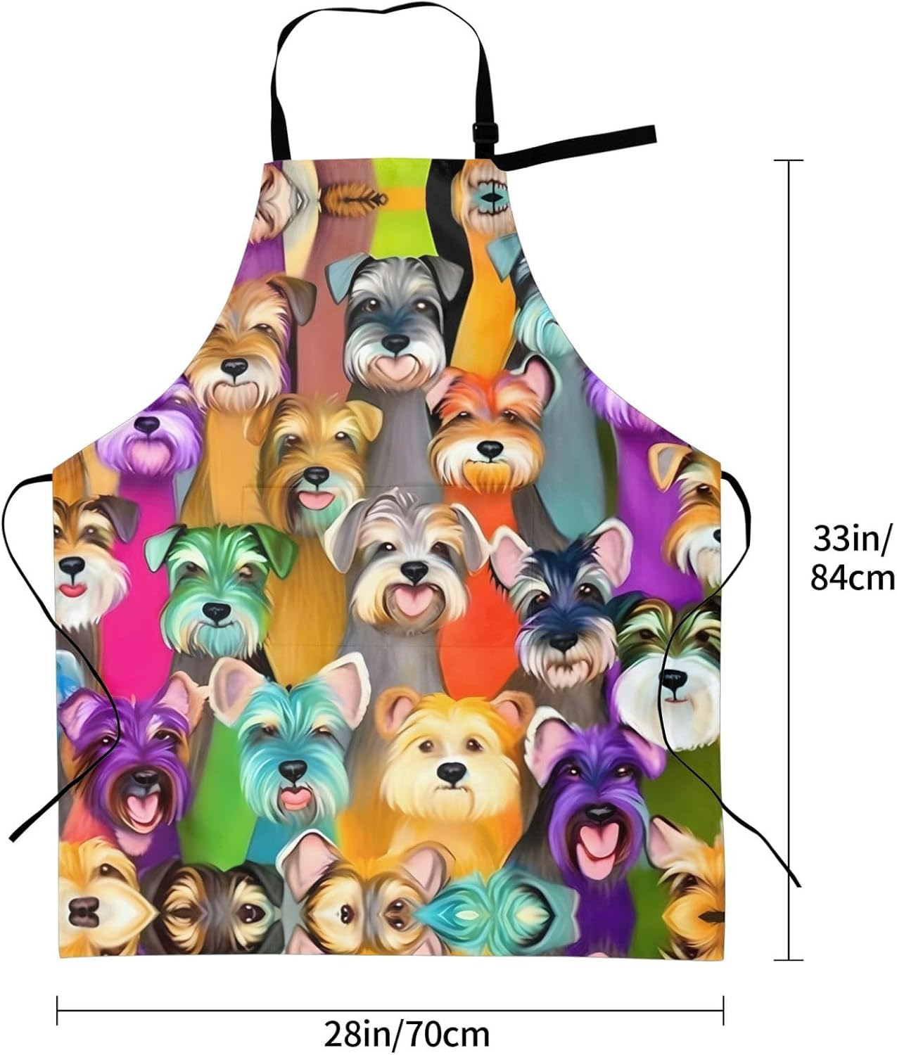 Oil Cute Schnauzer Dogs print Waterproof apron with pocket adjustable 