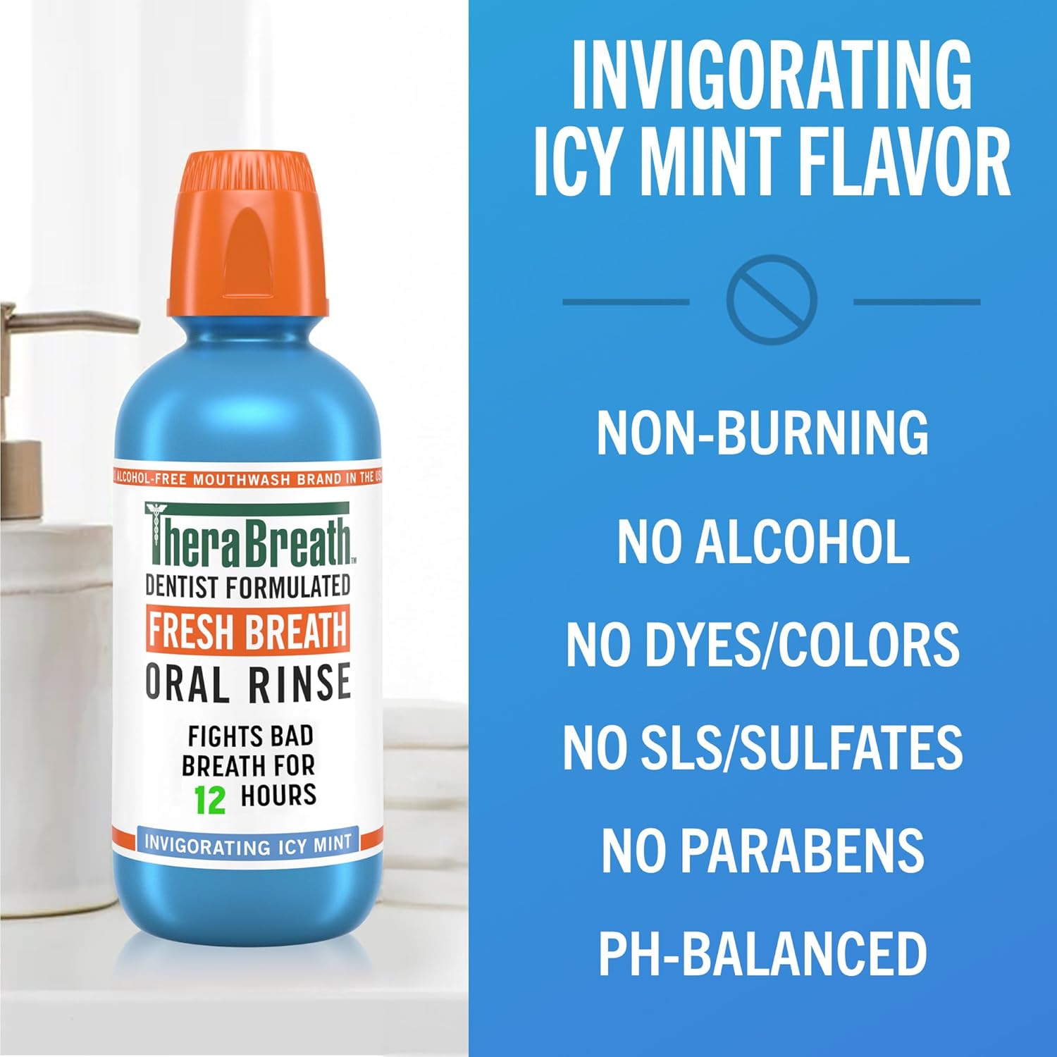 TheraBreath Fresh Breath Mouthwash, Icy Mint Flavor, Alcohol-Free, 16 
