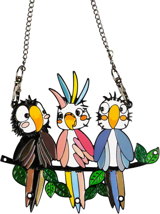 Multicolor Owls on a Wire High Stained Glass Suncatcher Panel, Bird Suncatcher for Windows Doors Room Home Decoration Hummingbird Ornamentand Gifts for Bird Lovers